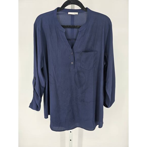Messic Women's Blue Long Sleeve Crew Neck 1/2 Button Single Pocket Top Size XL - Picture 1 of 4